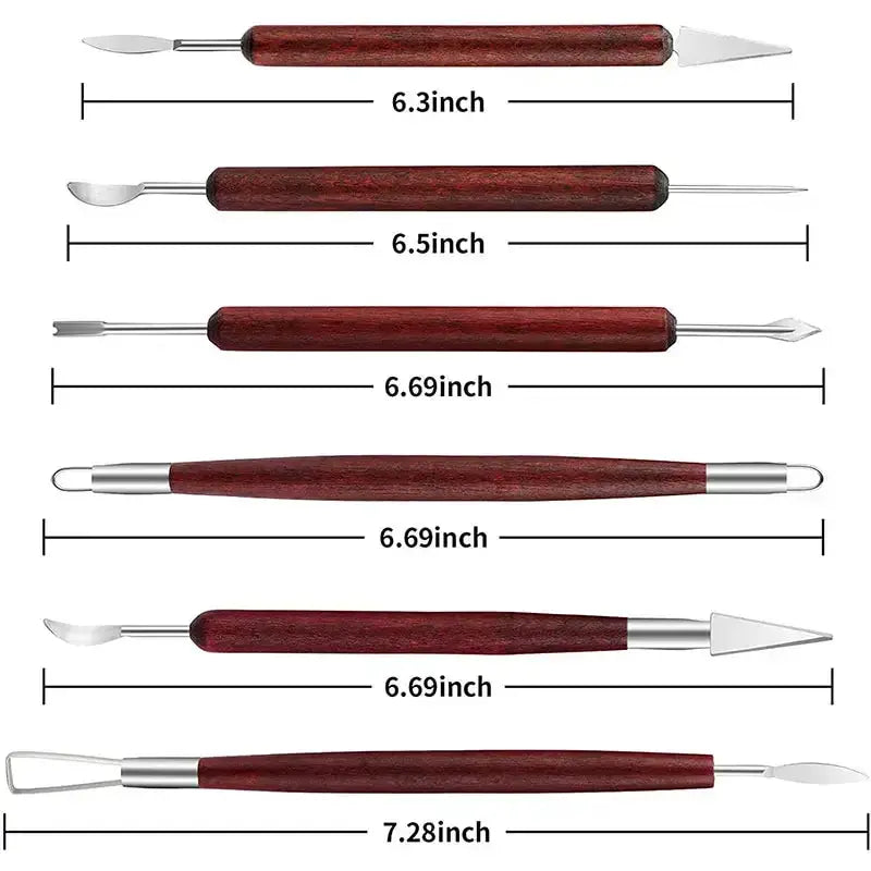 Wooden Pottery Clay Sculpting Tool Set (6 piece) by Habicare