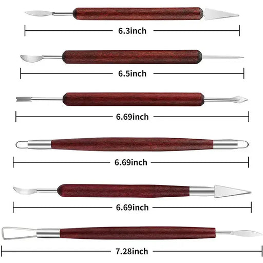 Wooden Pottery Clay Sculpting Tool Set (6 piece) by Habicare