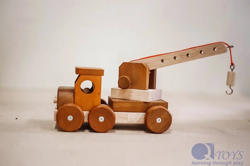 Wooden Crane Truck - QToys | Wooden Toy NZ by Curious Moonbeam