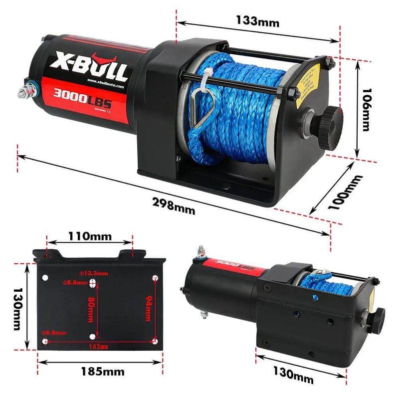 SportZone.co.nz Auto Accessories > Auto Accessories Others > Automotive Parts X Bull 3000LBS Electric Winch 12V With Synthetic Rope And 2 Wireless Remotes X Bull 3000LBS Electric Winch 12V With Synthetic Rope