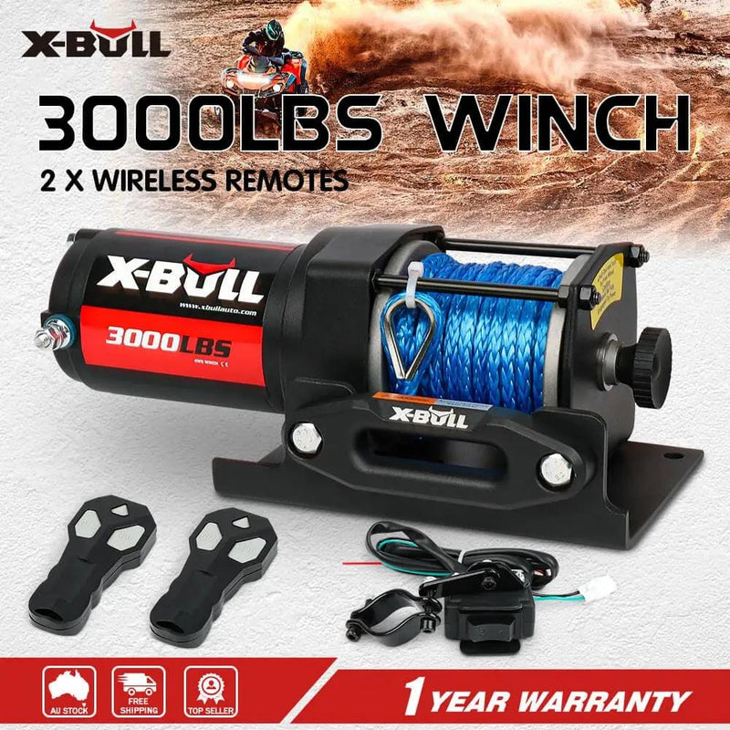 SportZone.co.nz Auto Accessories > Auto Accessories Others > Automotive Parts X Bull 3000LBS Electric Winch 12V With Synthetic Rope And 2 Wireless Remotes X Bull 3000LBS Electric Winch 12V With Synthetic Rope