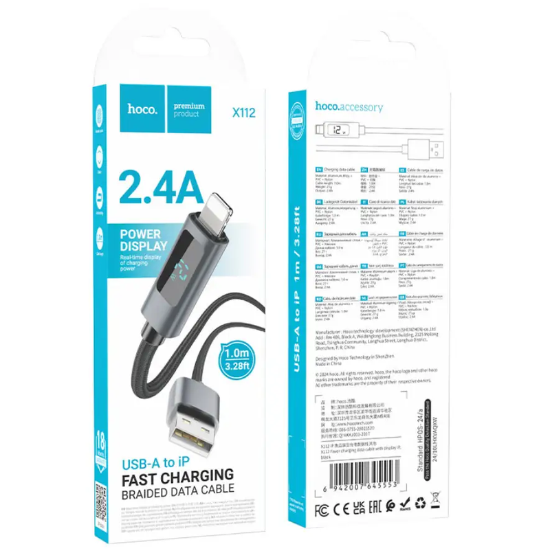 X112 USB to iPhone Fast Charging Cable 2.4A LED Display by techplus