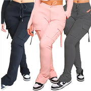 High-Waist Utility Cargo Pants for Women - Wide Leg Multi-Pocket Drawstring Pants by Mead's Supply & Equipment Outfitters limited