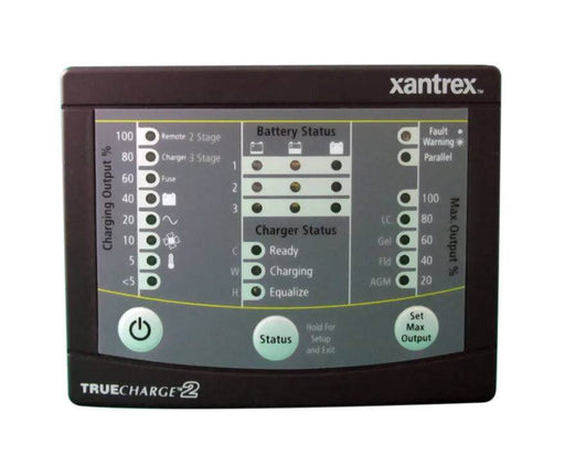 Xantrex Remote for TrueCharger2 display showing battery and charger status features.