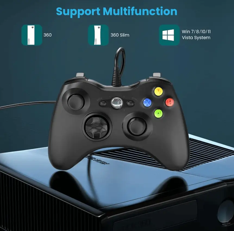 Dual Vibration Wired Controller for Xbox 360 & PC – Gamepad by techplus