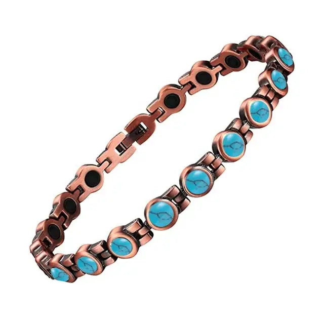 Womans Magnetic Copper Bracelet - Blue Pearls #582 by NZ Diver