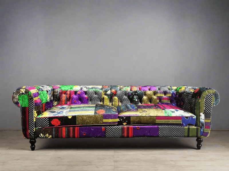 BroDeals 3 Seater Sofa Chesterfield Patchwork 3 Seater Sofa Chesterfield Patchwork 3 Seater Sofa