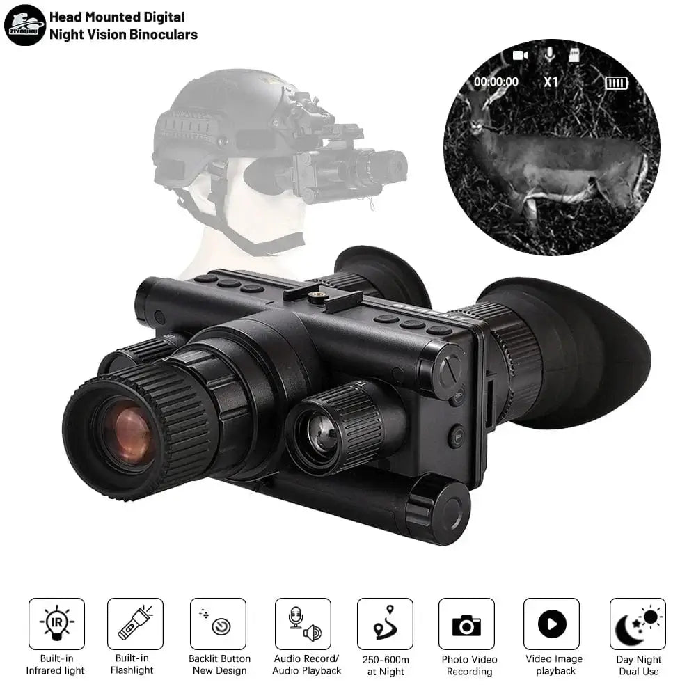 China China OHB-R5 OHB-R5 Digital Binoculars 1080P HD Night Vision 600M Long Range Hunting with IR & Tacticle Flashlight Head Mounted Video